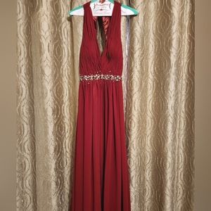 Bee Darlin formal evening gown, junior 7/8, maroon, rhinestone embellishments